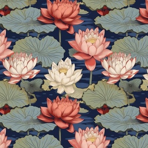 lotus flowers of pink, red and yellow