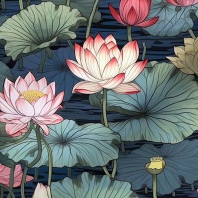 yellow and pink japanese lotus flowers