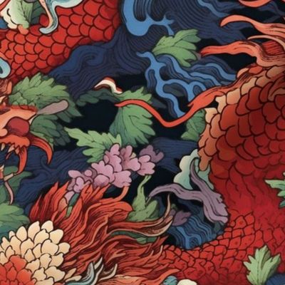 the lotus dragon in red and blue