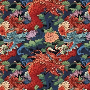 the lotus dragon in red and blue