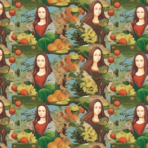 mona lisa and the autumn harvest of oranges and apples