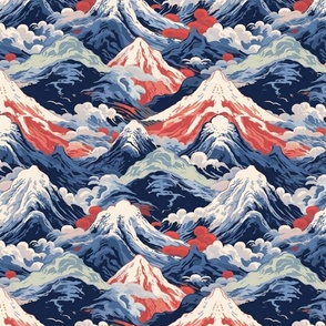 japanese mountain landscape inspired by yoshitoshi