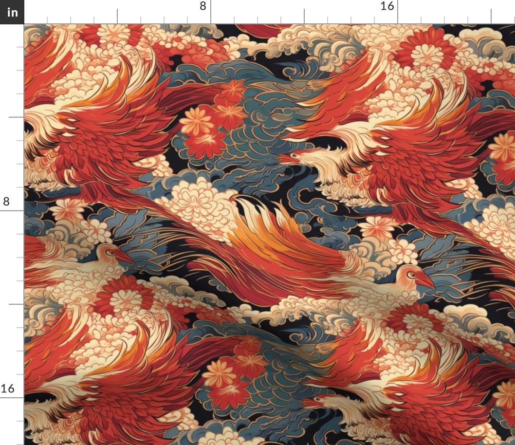 japanese phoenix fire bird inspired by yoshitoshi