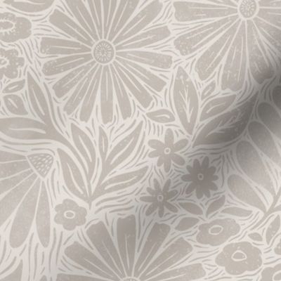 Serene Floral Blockprint - subtle textured neutral - grey taupe - large