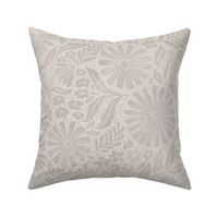 Serene Floral Blockprint - subtle textured neutral - grey taupe - large