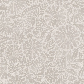 Serene Floral Blockprint - subtle textured neutral - grey taupe - large