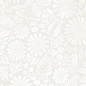 Serene Floral Blockprint - subtle textured neutral - white on taupe - large