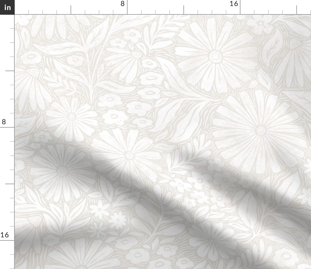 Serene Floral Blockprint - subtle textured neutral - white on taupe - large