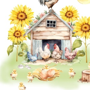 Farm Animals Rooster Chickens Sunflowers