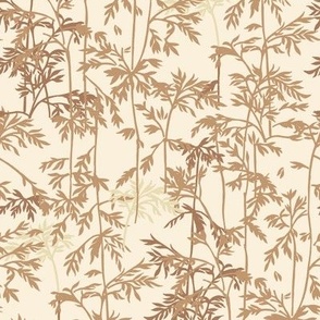 Lush Overlapping Textured Foliage in Creme, Beige, Brown Tones