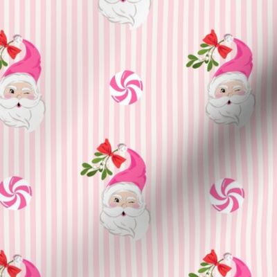 Cute Flirty Santa on Pink Stripe 