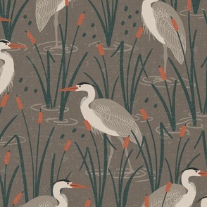 Lake House Herons - Lake Life Collection (Dark Clay Earth Neutral) (Large)