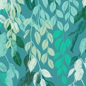 Leafy Tranquillity-Aqua blue and greens