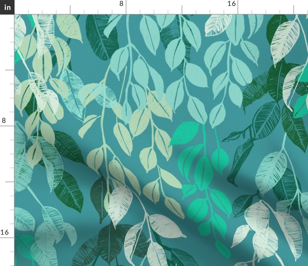 Leafy Tranquillity-Aqua blue and greens