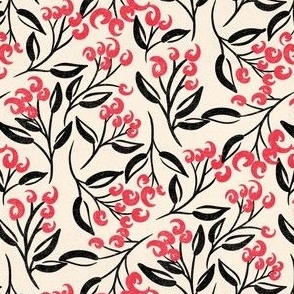 Block print black and red flowers