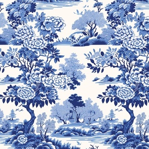 Delft Blue and White Chinoiserie Flowering Tree