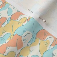 [Small] Tessellating cats looking down - teal peach and yellow: cute contemporary hand drawn animal print for kids
