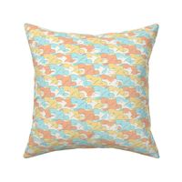 [Small] Tessellating cats looking down - teal peach and yellow: cute contemporary hand drawn animal print for kids