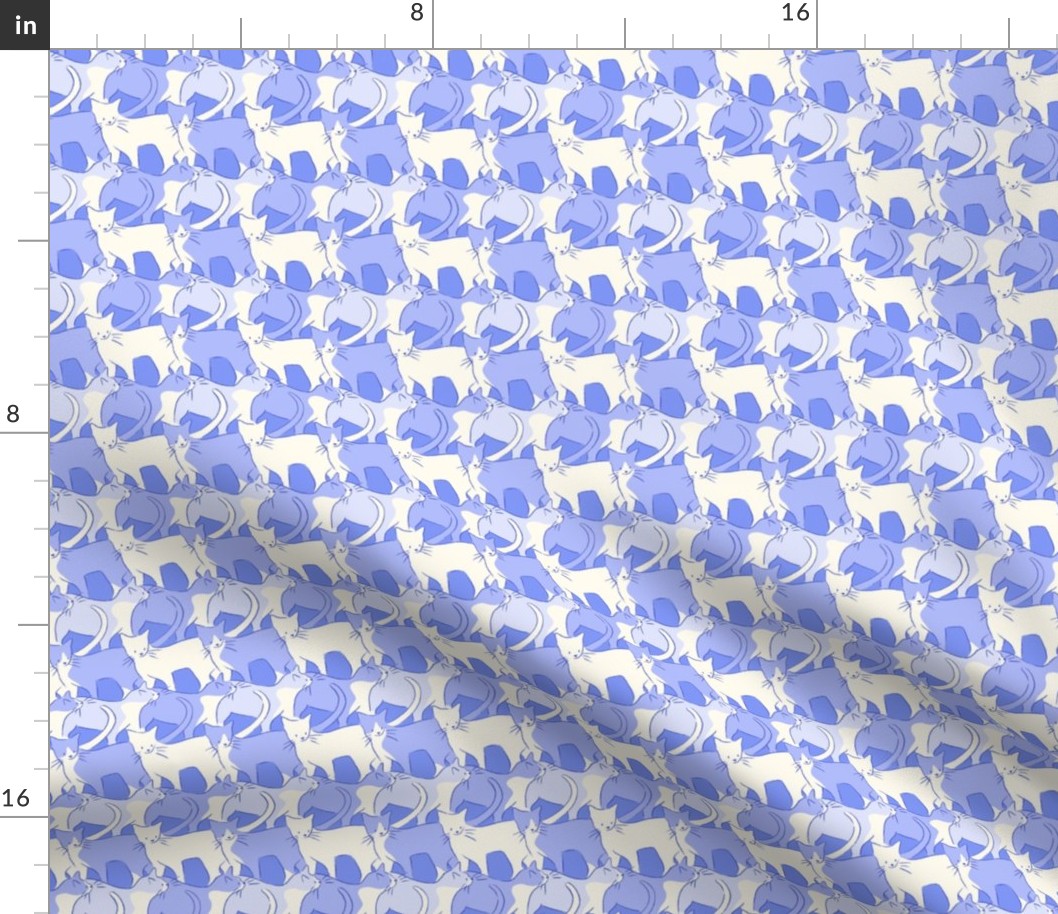 [Small] Cats looking left and right - cornflower blue and white monochromatic: cute contemporary hand drawn animal print for kids