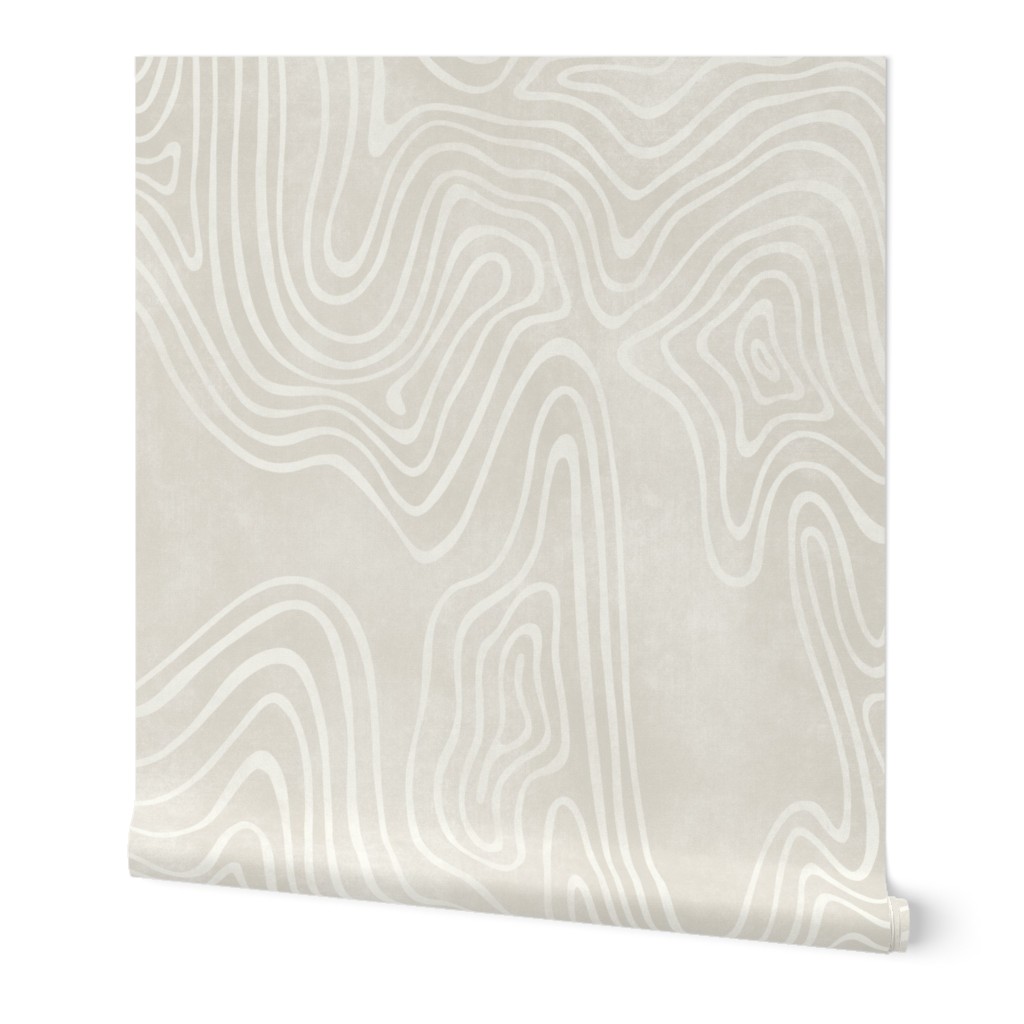 Calming Rustic Hand Drawn Wave-Textured-Light Beige-Off white