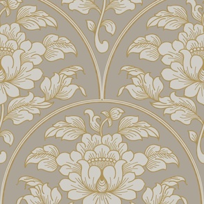 L // Rusty Scallop Peony Design in Muted Beige & Gold