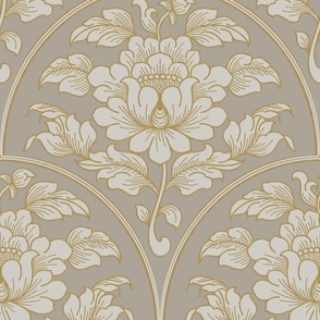 S // Rusty Scallop Peony Design in Muted Beige & Gold