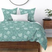 Wild Floral Vines Blue Turquoise Grey Large Scale