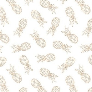 Tossed hand drawn pineapples summer fruit design beige on white