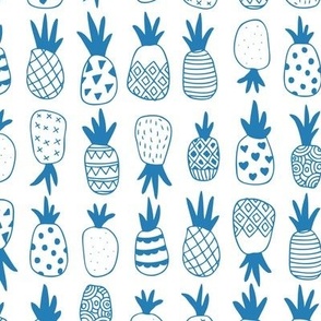 Boho style textured pineapples in rows summer fruit tropical island vibes design eclectic blue on white