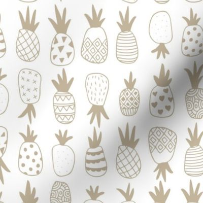 Boho style textured pineapples in rows summer fruit tropical island vibes design beige on white