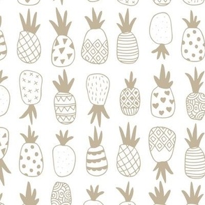 Boho style textured pineapples in rows summer fruit tropical island vibes design beige on white