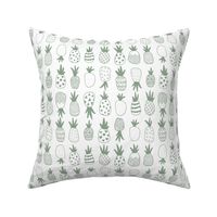 Boho style textured pineapples in rows summer fruit tropical island vibes design sage green on white