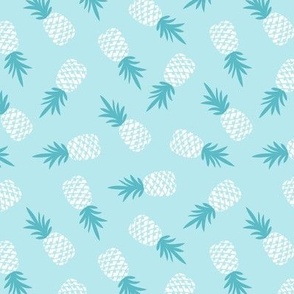 Island vibes tropical hawaii design pineapples tossed on surf blue