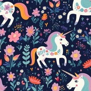 Cute unicorns and flowers