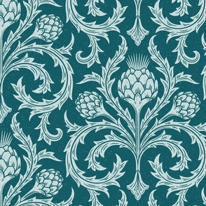 Artichoke block print, teal (large)