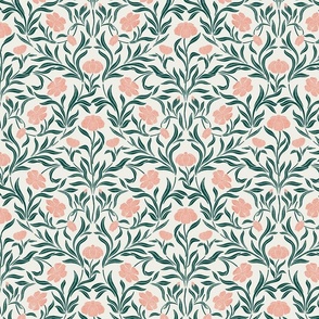 Garden Cosmos-Symbolizing- Order, Harmony and Balance- Block Print Vintage Damask- pink and green Medium