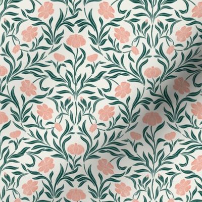 Garden Cosmos-Symbolizing- Order, Harmony and Balance- Block Print Vintage Damask- pink and green Small