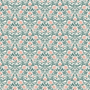 Garden Cosmos-Symbolizing- Order, Harmony and Balance- Block Print Vintage Damask- pink and green Small