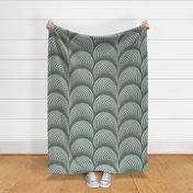 Serene palm Art Deco fern frond plume in neutral forest green wallpaper 24 scale by Pippa Shaw