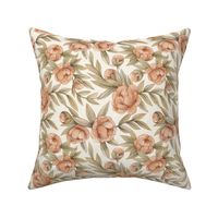 Elegant peony flowers, beige and bluch, large pattern