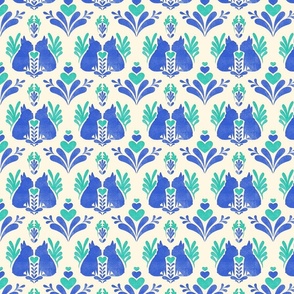 Frenchie Dog Block Print Inspired Style - Blue Green SM