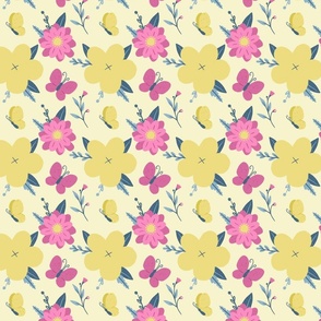 Folksy Florals in Yellow and Pink
