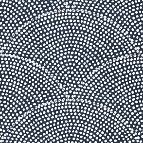 30 Serene Space- Relaxing Seigaiha Dots- Zen Arches- Abstract Boho Wallpaper- Bohemian Spa- Yoga Studio- Meditation Room- Japandi- White on Navy Blue- Dark Indigo Blue- Large