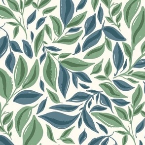 Blue and Green Botanical Climbing Leaves 12in Repeat