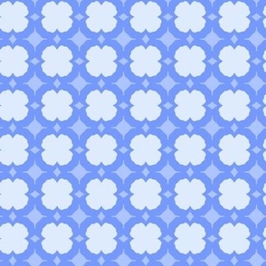Floral check, geometric, floral grid, retro check in cornflower blue and pastel blue, large scale