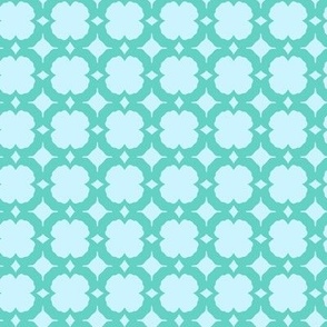 Floral check, geometric, floral grid, retro check in mint green and aqua, large scale