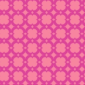Floral check, geometric, floral grid, retro check in pink and peach, large scale