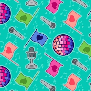 L - Everything Eurovision Aqua – Multicolour flags, microphones & disco balls