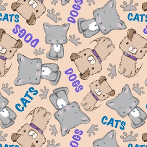 Whimsical Cats & Dogs, cream