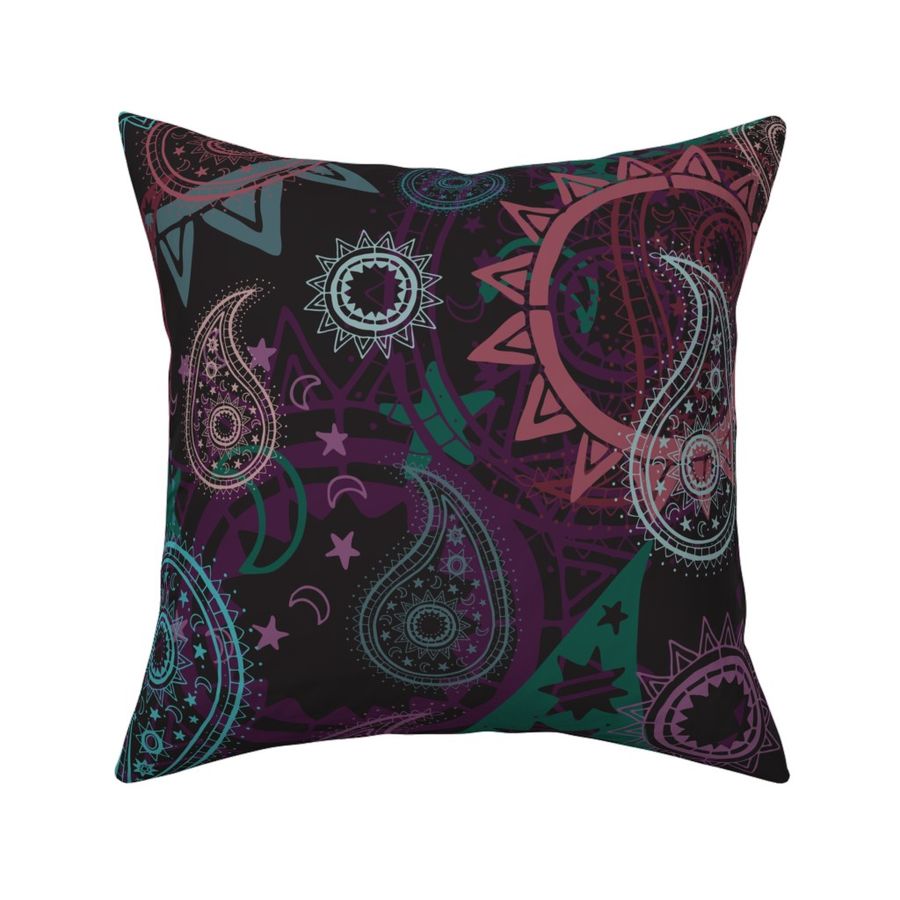 Midi - Dark & Moody, Whimsigoth Paisley with Stylised Sun & Moon  - Purple, Teal, Green & Crimson